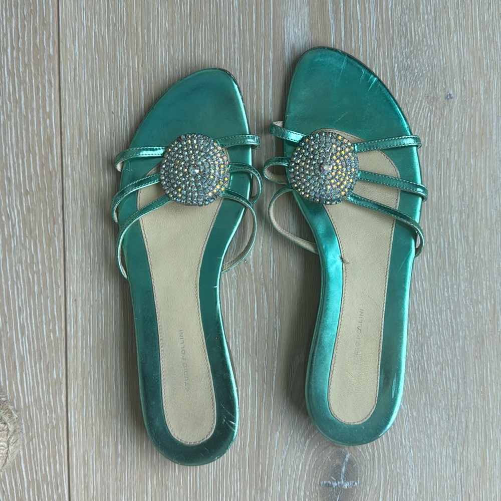 Studio Pollini, leather sandals, slides, crystals, sparkly! Size 38.5